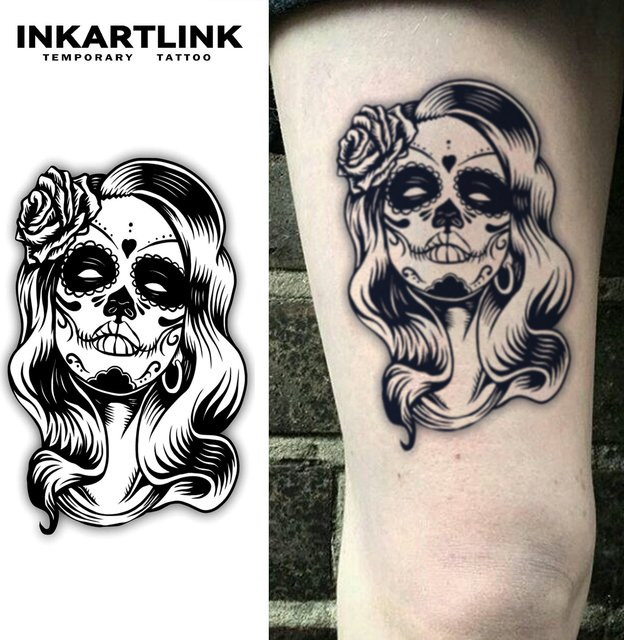 INKARTLINK Temporäres Tattoo, Rose Schädel Kopf, Damen - Bild 1