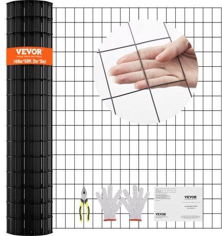 VEVOR Maschendrahtzaun verzinktes Metalldrahtgeflecht mit PVC-Beschichtung in Schwarz, B: 122 cm, H: 1524 cm - Bild 1