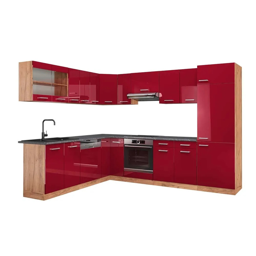 Vicco R-Line Eckküche modern in Bordeaux Hochglanz und Goldkraft Eiche mit Anthrazit, B/T/H: 227 x 287 x 207 cm - Bild 2