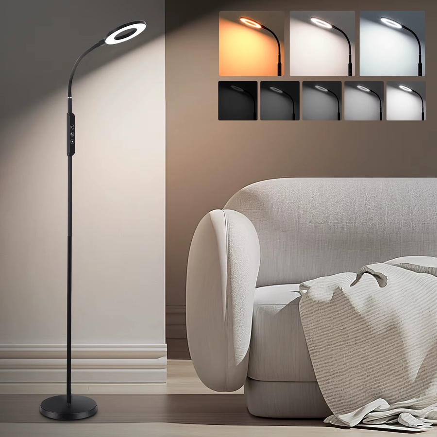 LEOEU LED-Stehleuchten Set in Schwarz mit Fernbedienung, 12 W dimmbare Leselampe mit Memory-Funktion und CCT-Farbtemperatur für Wohnzimmer, Schlafzimmer und Büro - Bild 5