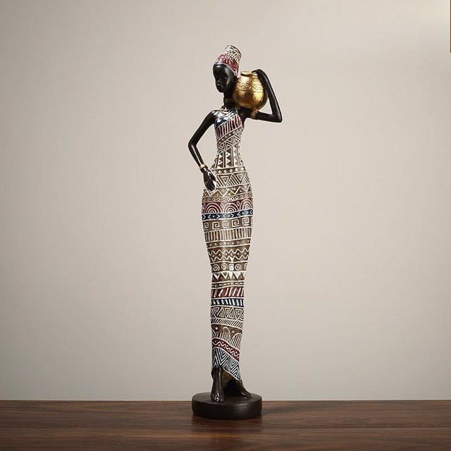 Yiran Furniture Skulptur Exotische Schwarze Frau im Ethno-Stil aus Kunstharz, Farbe: Schwarz/Mehrfarbig - Bild 1