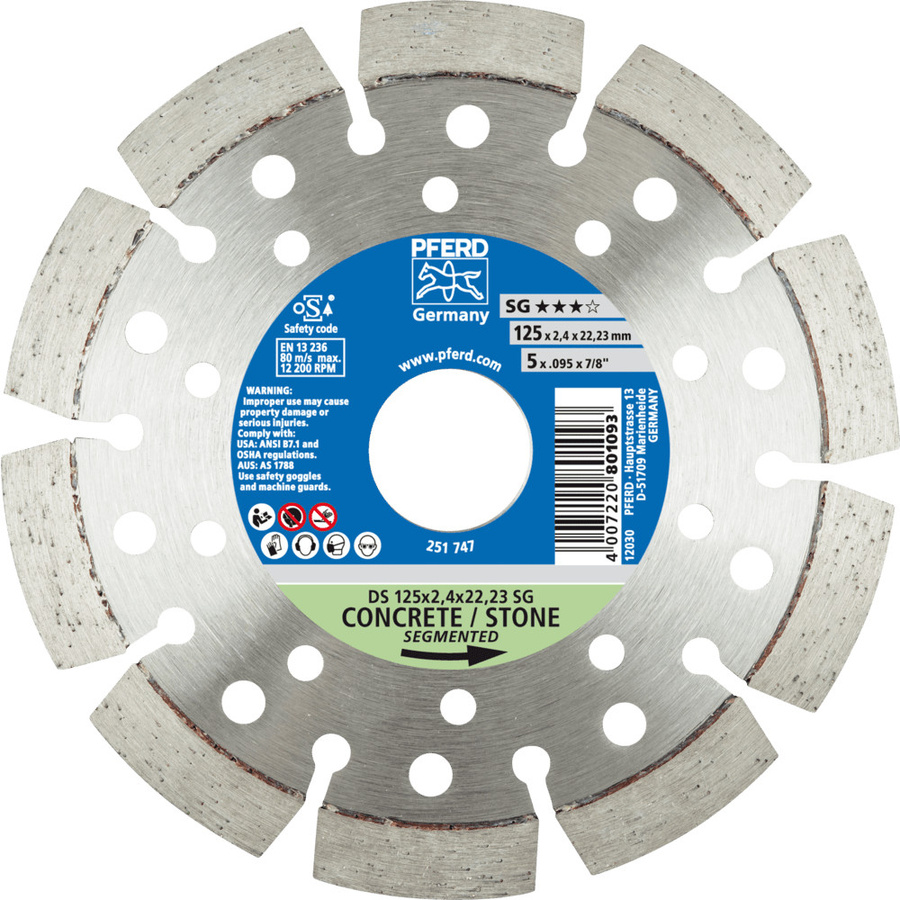 PFERD Diamant-Trennscheibe DS SG zum schnellen Trennen von Stein und Beton, Durchmesser: 125 mm, Bohrung: 22,23 mm, Stärke: 2,4 mm - Bild 2