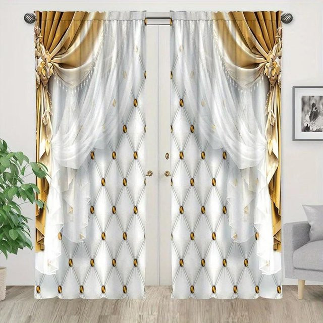 Yiran Furniture 2er-Pack Vintage Pfauenmuster Vorhänge in Weiß, semi-transparent mit Stangentasche, Breite: 50 cm, Höhe: 160 cm - Bild 1