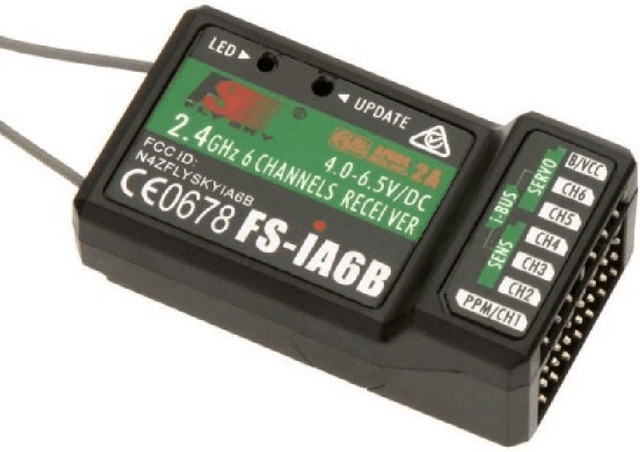 Flysky FS-IA6B Empfänger 2,4 GHz 6-Kanal mit Dual Return, PPM-Ausgang und IBUS-Funktion in Schwarz für Starrflügler, Hubschrauber und Segelflugzeuge - Bild 1