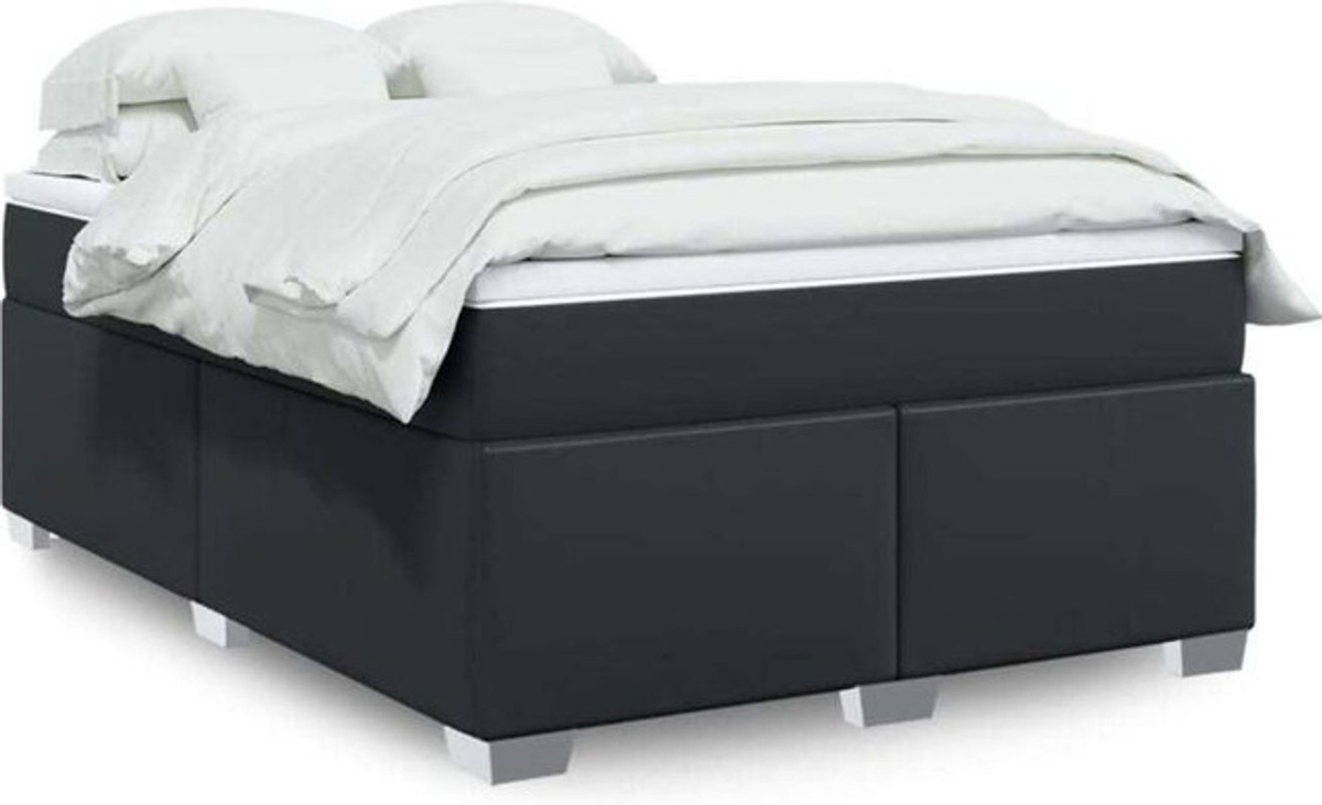 Vidaxl Boxspringbett mit Matratze in Schwarz aus Kunstleder, Modernes Design, B/T/H: 140 x 190 cm - Bild 1
