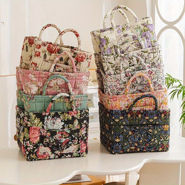 Mehrzweck-Aufbewahrungsbox aus Stoff mit Blumenmuster und Griffen, faltbarer Organizer in Multicolour - Bild 1