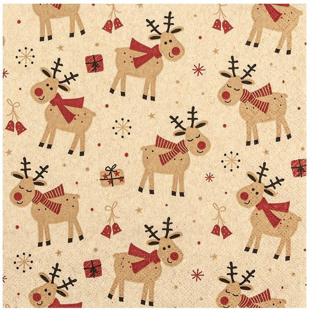 HOME FASHION Weihnachtsservietten Lovely Deers mit Rentier-Motiv in Braun aus Papier - Bild 1