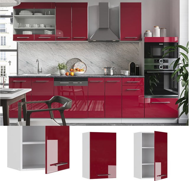 Vicco Hängeschrank Fame-Line Küchenschrank Bordeaux Hochglanz mit Soft-Close-Türen Breite: 45 cm - Bild 1