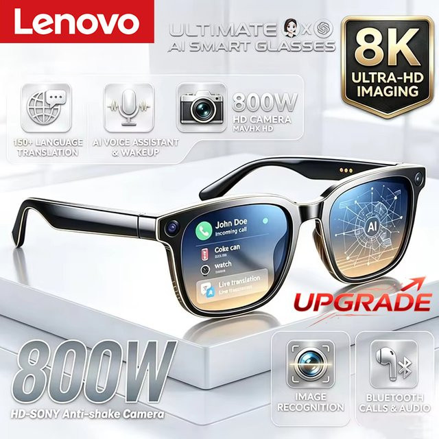 Lenovo Smart AI-Brille in Schwarz mit 8K HD-Kamera, Bluetooth, Sprachanruf und Übersetzungsfunktion - Bild 1