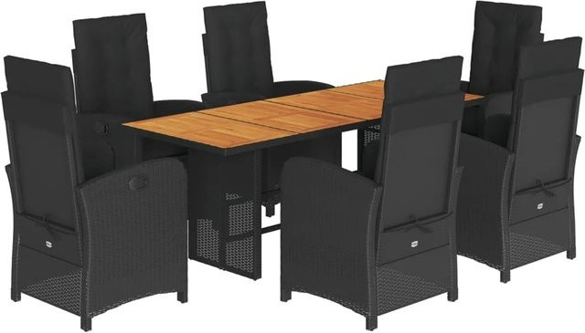 vidaXL 7-teilige Garten-Essgruppe aus Akazienholz und schwarzem PE-Rattan mit Kissen für Terrasse und Hinterhof - Bild 1
