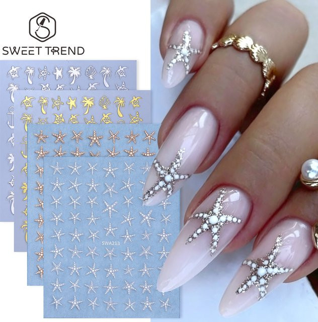 SWEET TREND Nagelaufkleber Meereslebewesen, Metallic, 4 Stück - Bild 1