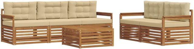 vidaXL Outdoor-Sofagarnitur aus Akazienholz in Natur und Beige, 6-teiliges Set mit Tisch und Kissen - Bild 1
