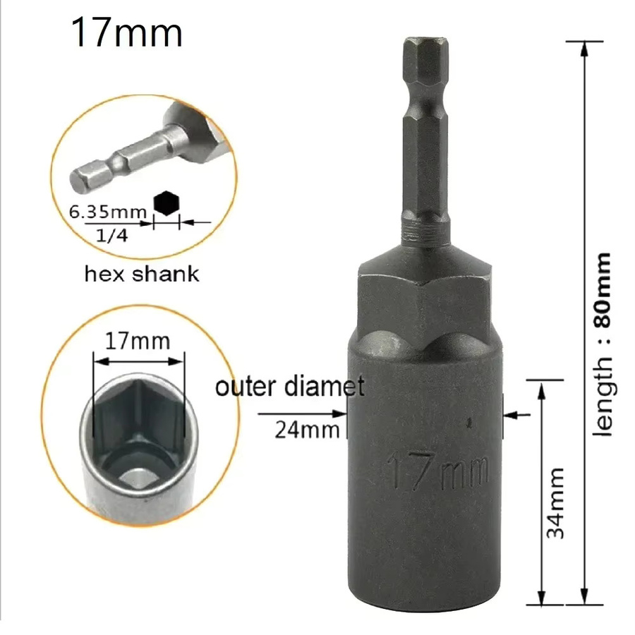 Extra tiefer Bolzen-Muttern-Treiber-Bit mit 1/4 Zoll Sechskantschaft für Elektrowerkzeuge, 5,5–19 mm, Länge: 80 mm - Bild 1