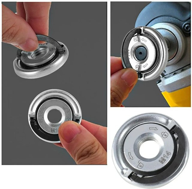 Universal Schnellspanner Set für Winkelschleifer mit M10 und M14 Gewinde, Selbstsichernde Pressplatte und Flanschmutter, Farbe: Silber - Bild 1