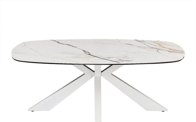 Couchtisch Deriya von Maison Céphy in Weiß mit Keramikplatte in Marmor-Optik und Sicherheitsglas, Breite: 109,5 cm - Bild 1
