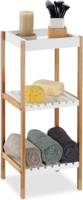 Relaxdays Badregal aus Bambus und MDF in Weiß mit 3 Ablagen, B/T/H: 72 x 30 x 29 cm - Bild 1