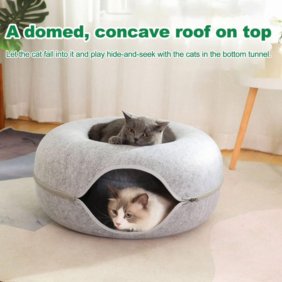 Donut Katzenbett aus Filz von Toys Arts in Dunkelgrau, kratzfestes Katzenbett und Tunnelbett für Katzen, Kaninchen und Kleintiere, Durchmesser: 50 cm - Bild 2