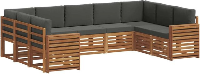 vidaXL Sofagarnitur aus Massivholz Akazie in Natur und Anthrazit, 9-teiliges L-Shape Lounge-Set mit Sitz- und Rückenkissen - Bild 1