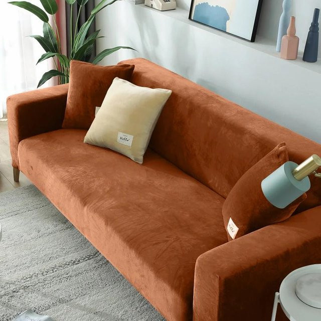 BC-Warm Home Elastischer Sofabezug aus Samt in Orange für 3-Sitzer (Breite: 210 cm) - Bild 1