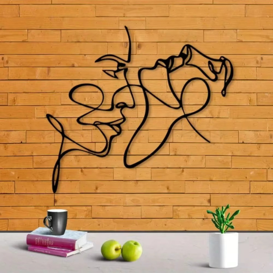 CIFBUY Metall-Wandkunst Gesichtsskulptur in Schwarz, minimalistische abstrakte Linienkunst als dekorative Silhouette - Bild 2