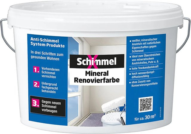 SchimmelX Mineral Renovierfarbe Silikat-Kalkfarbe Weiß Schimmelresistent und Tintbar - Bild 1