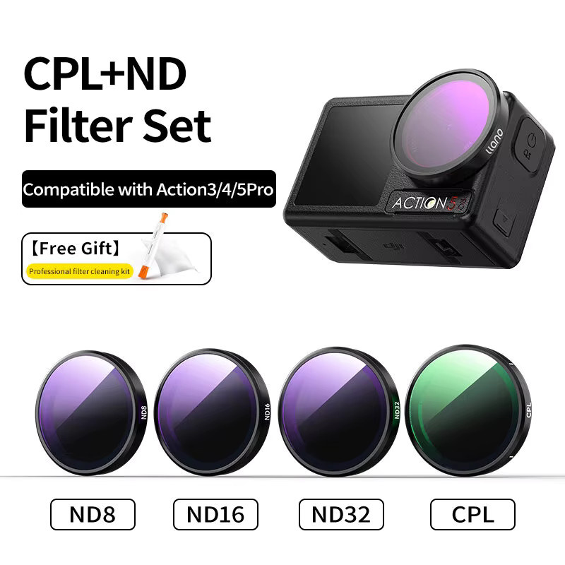 LLano ND CPL Filter Kit für DJI Action 5 Pro, Action 4 und Action 3 in Schwarz mit ND8/16/32 Filtern und Objektivschutz - Bild 4
