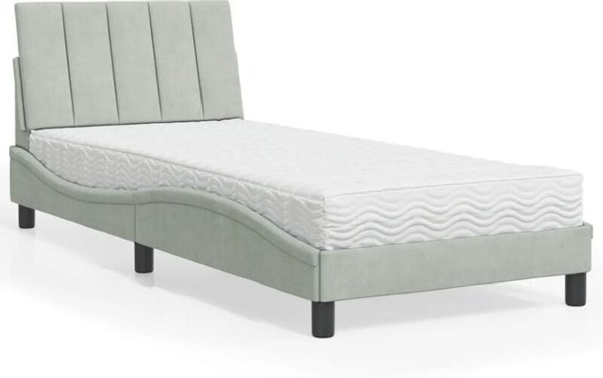 Polsterbett Hanko von Vidaxl mit Matratze in Grau und Weiß, modernes Design aus Samt, Metall und Holzwerkstoff, B/T/H: 90 x 190 x 74,5 cm - Bild 1