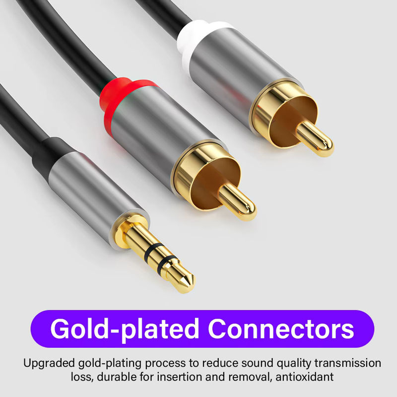 Nephy RCA Audio Kabel 3,5 mm Klinke auf 2 RCA Stecker Splitter AUX Kabel für TV, PC und Lautsprecher, Schwarz/Grau, Länge: 3 m - Bild 4