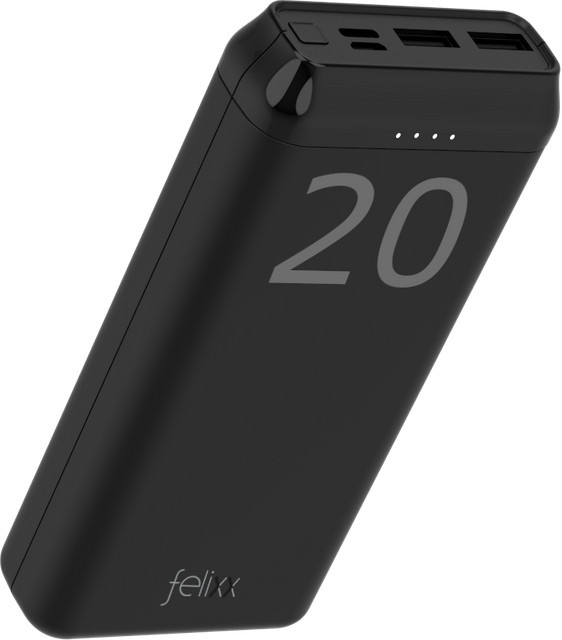 Felixx Powerbank Pro 20.000 mAh in Schwarz mit USB-A und USB-C Anschlüssen - Bild 1