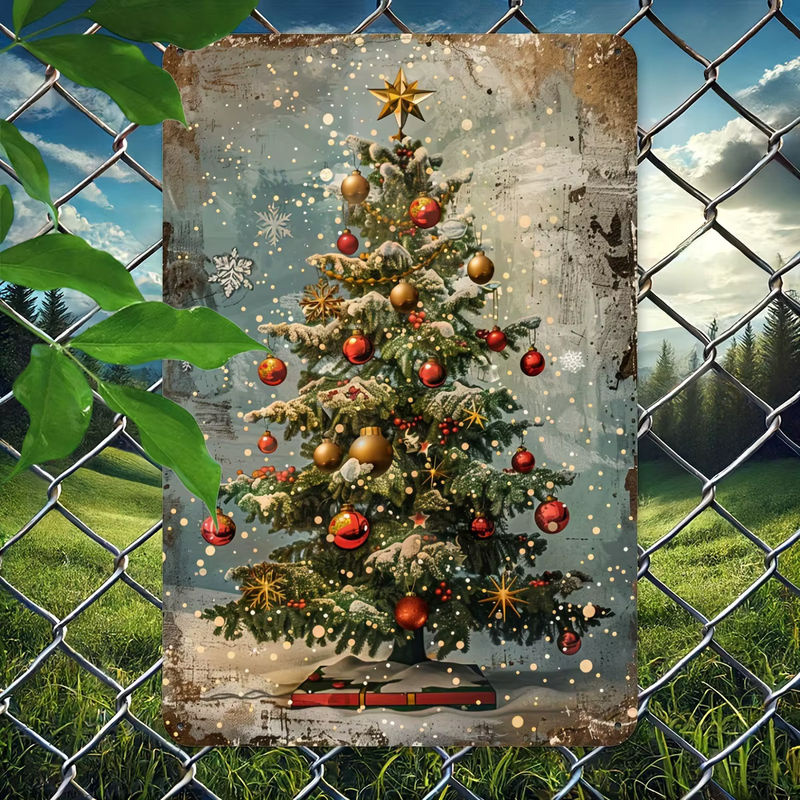 HELLOYOUNG Vintage Weihnachtsbaum Metallschild mehrfarbig B: 20,3 cm x H: 30,5 cm - Bild 5