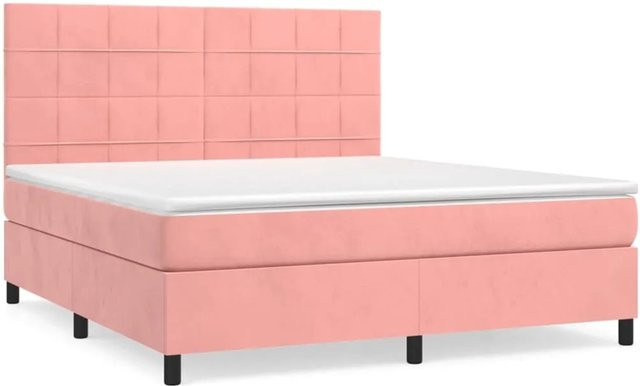 vidaXL Boxspringbett mit Matratze in Rosa, Hybrid-Bett aus Samt mit Taschenfederkern, B/T: 160 x 200 cm - Bild 1