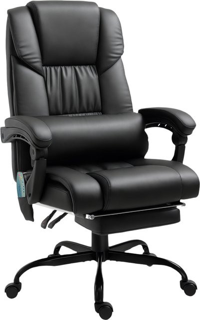 Vinsetto Ergonomischer Bürostuhl mit Massagefunktion und Fußstütze, Schwarzer Chefsessel aus Kunstleder mit Lendenstütze und Seitentasche - Bild 1
