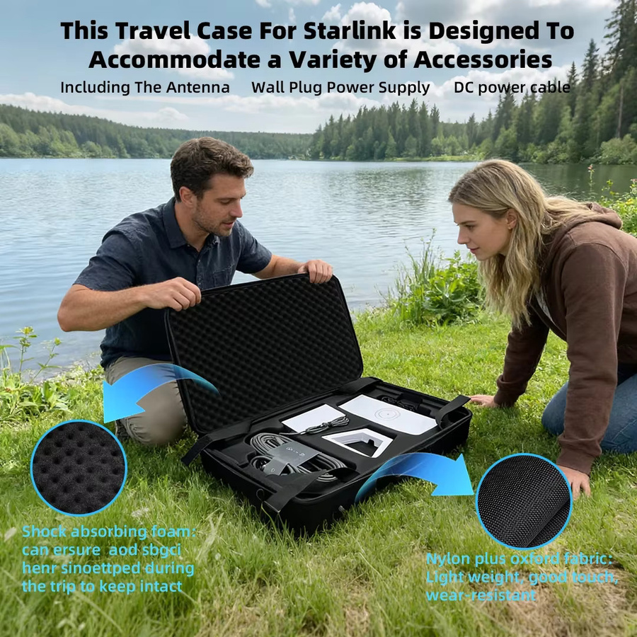 Starlink Gen 3 Schützende Reisetasche in Schwarz für Starlink V3 Dish, Router und Kabel mit Eckenschutz - Bild 3