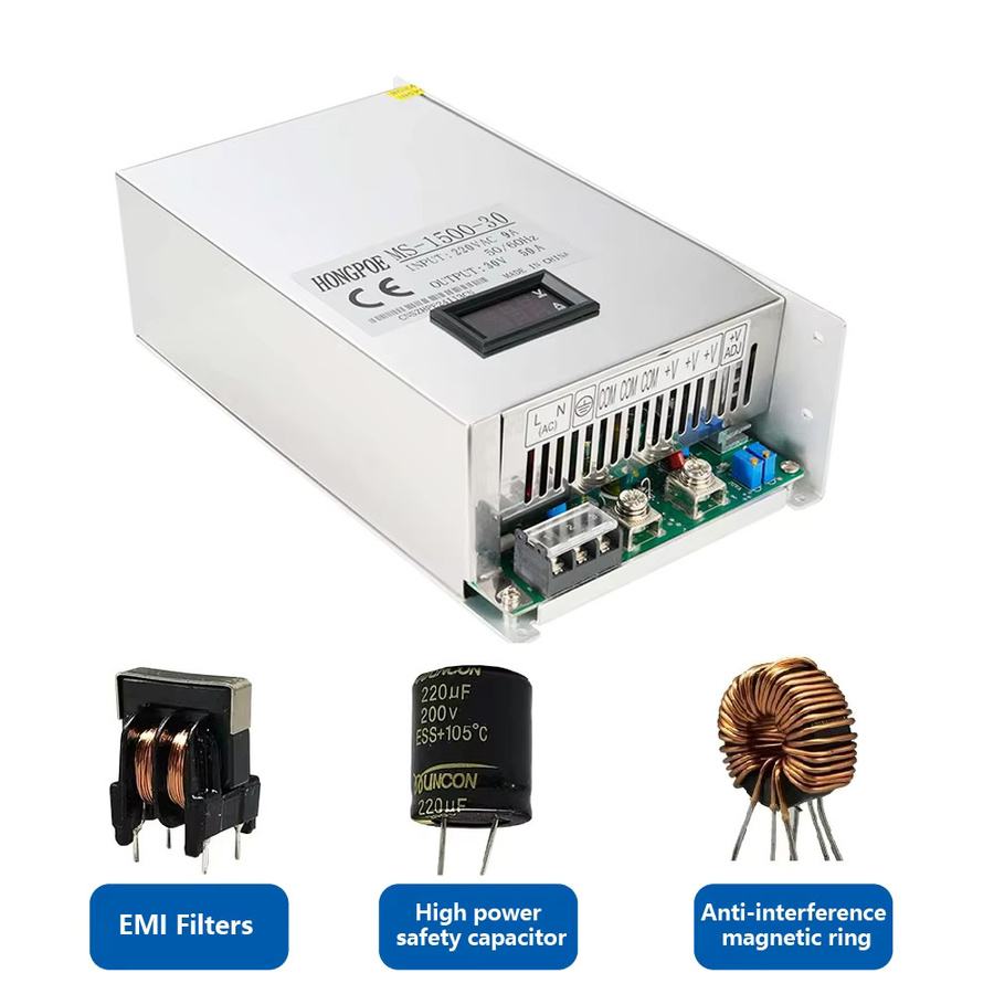 HONGPOE Digitales Schaltnetzteil 1500W mit Display, Einstellbarer AC/DC Einzel-Ausgang 0-200V, Farbe: Silber - Bild 3