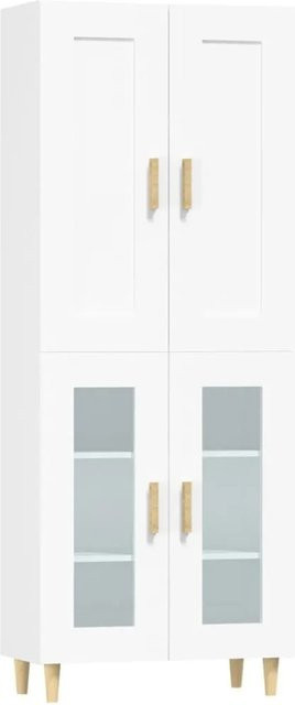 vidaXL Highboard Weiß mit Glastüren aus Holzwerkstoff und Eukalyptusholz, B/T/H: 69,5 x 34,0 x 180,0 cm - Bild 1