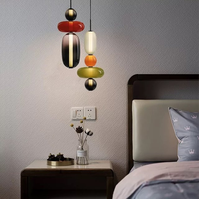 TAONUANSHU Wabi-Sabi LED Pendelleuchte im Candy Glass Design, mehrfarbig, für Wohnzimmer und Schlafzimmer - Bild 1