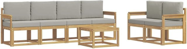 vidaXL Outdoor-Sofagarnitur 7-teilig aus Massivholz Akazie in Weiß, Grau und Braun mit Kissen, B/T/H: 59 x 59 x 37 cm - Bild 1