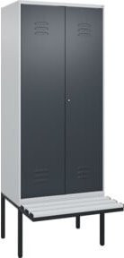 C+P Spind Classic PLUS Schwarz-Weiß-Bank mit 2 Abteilen, Sitzbanktyp auskragend, Verschluss mit Zylinderschloss, B/T/H: 212 x 80 x 81,5 cm - Bild 1