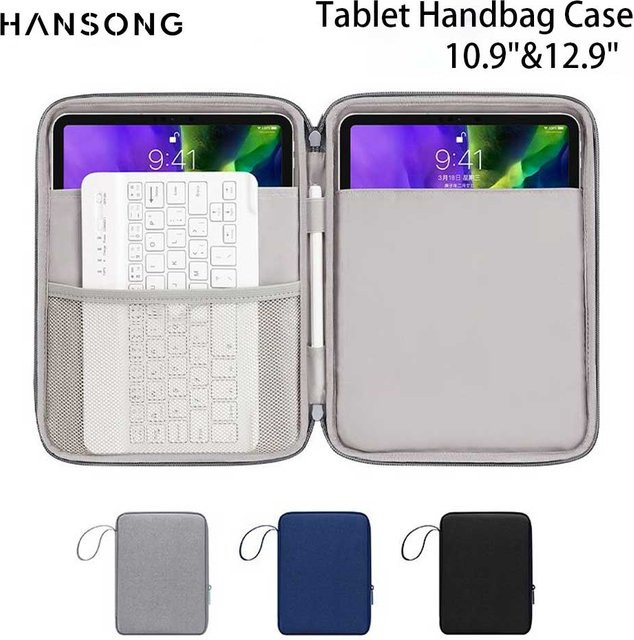 Hansong Tablet-Handtasche für 11 bis 12,9 Zoll, schützende Tragetasche für iPad Air und Pro, Blau oder Grau - Bild 1