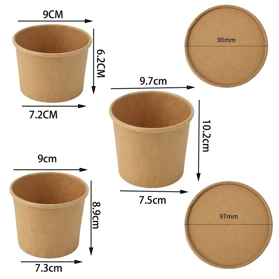 10 Stück Einweg Kraftpapier-Eimer mit Deckel in Braun für Takeaway-Suppen und heiße Speisen, 8oz und 12oz - Bild 4