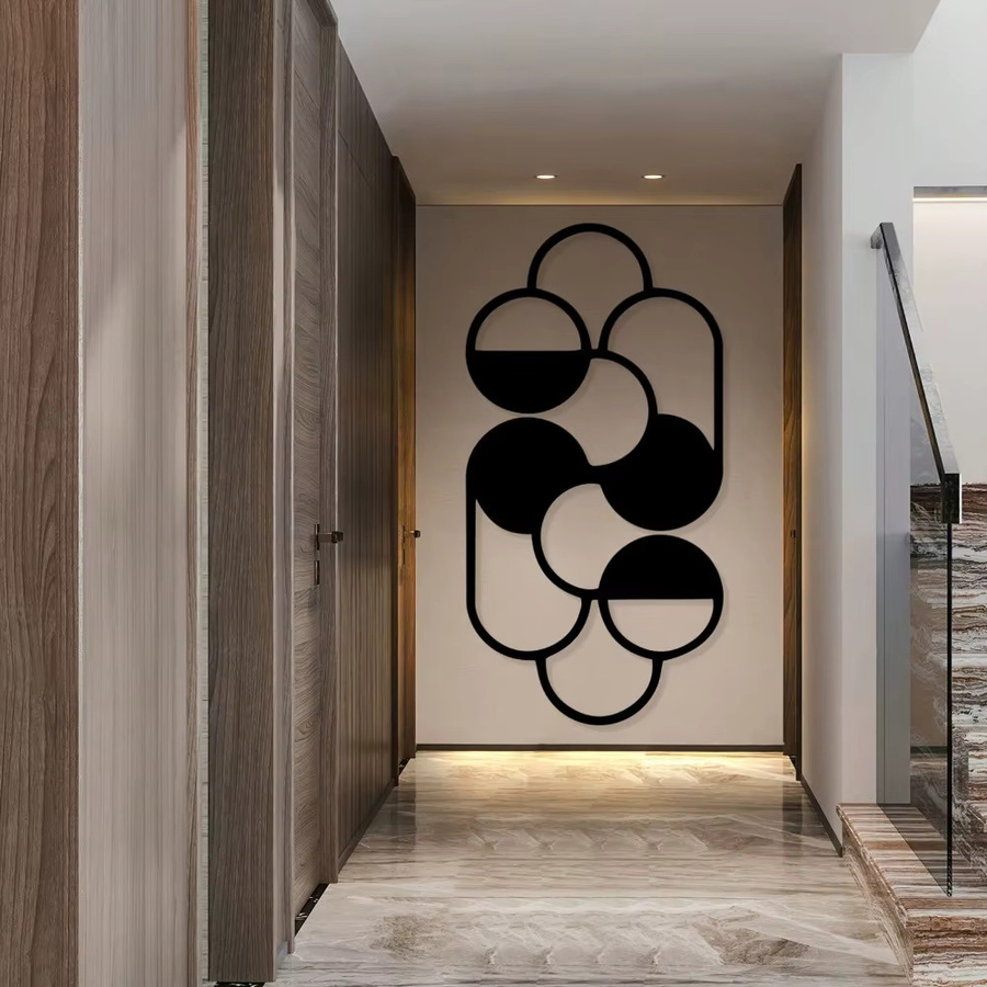 CIFBUY Moderne Wanddekoration aus Metall in Schwarz mit geometrischem Kreisdesign und abstrakten Elementen - Bild 3