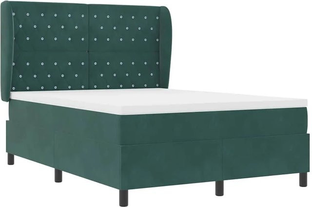vidaXL Boxspringbett mit Matratze aus Samt in Dunkelgrün, B/T/H: 140 x 190 cm - Bild 1