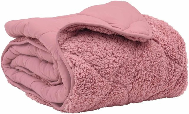 vidaXL Sommerdecke Rosa, B/B: 140 x 220 cm, Reversible Mikrofaser und Teddy-Fleece mit Diamond-Design - Bild 1