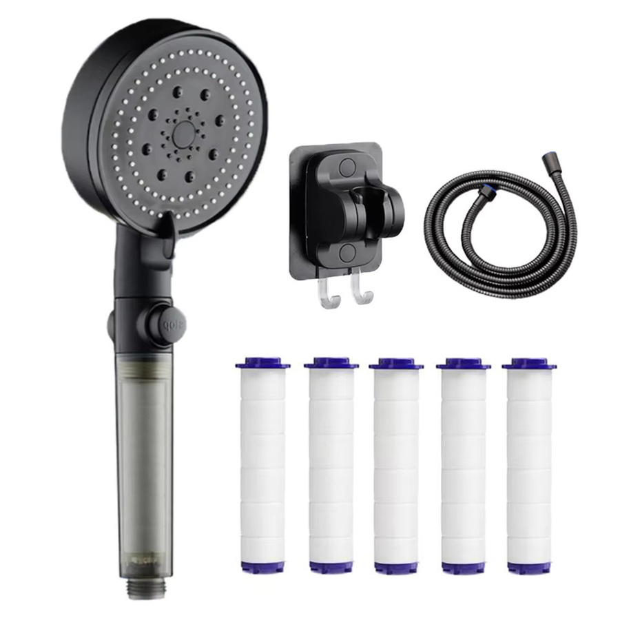 IOUHAPPY Duschkopf Set mit Handbrause und Filter in Matt Schwarz, 5 Funktionen, Hochdruck-Regenduschkopf mit Ein-/Ausschalter, 1,5 m Schlauch und Halterung - Bild 7
