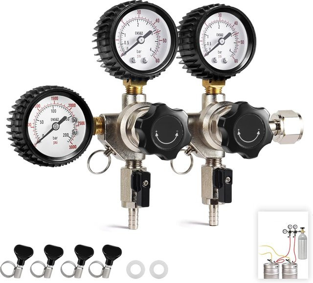 Elecqueen Kegerator CO2-Regler mit doppeltem Druckbereich und CGA320 Einlass in Silber für Homebrew Bierfässer und Sodawasser-Systeme - Bild 1