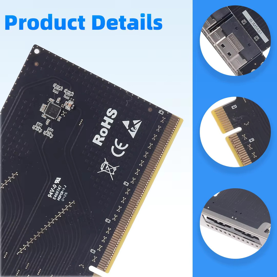 ADT-Link PCIE zu SFF-8654 8i Riser-Karte SlimSAS 8654 Erweiterungsadapterkarte für SSD und GPU in Schwarz - Bild 2