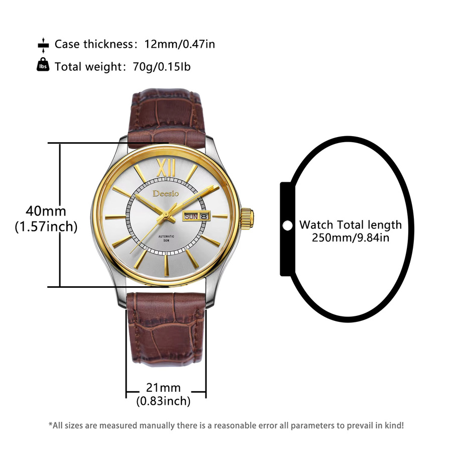 Deesio Armbanduhr Automatik, Edelstahlgehäuse, Lederarmband, Herren - Bild 2