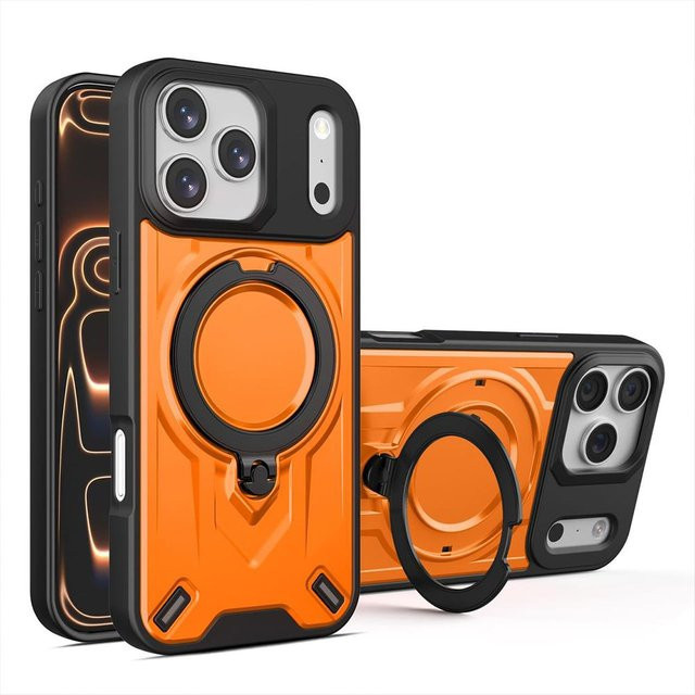 Stoßfeste magnetische Schutzhülle mit 360 Grad drehbarer und faltbarer Halterung für Apple iPhone, Farbe: Orange - Bild 1