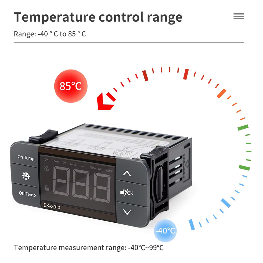 JUANJUAN LED Digital Thermostat Temperaturregler EK-3010 EK-3020 EK-3030 mit Kühlung, Abtaufunktion und Alarm in Schwarz - Bild 4
