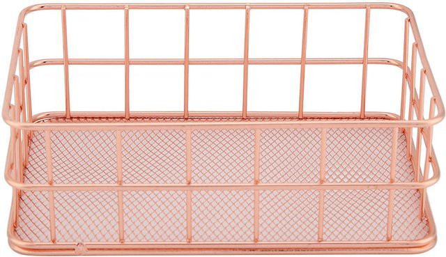 CosyHome Aufbewahrungskorb aus Eisen in Roségold und Weiß mit Mesh-Design, Organizer für deinen Schreibtisch, B/T/H: 17,0 x 10,0 x 6,0 cm - Bild 1